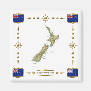 Neuseeland Karte + Flaggen Magnet