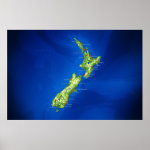Neuseeland Karte Poster