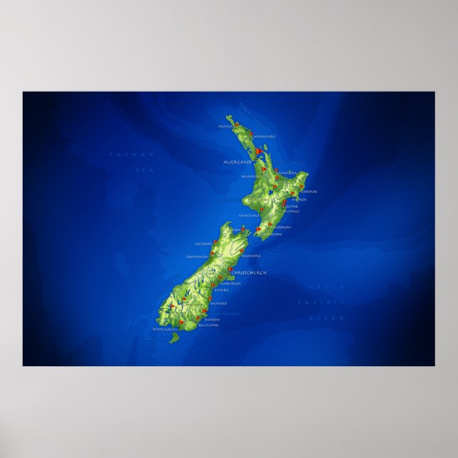 Neuseeland Karte Poster (Vorne)