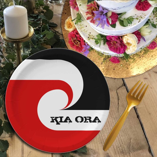 Neuseeland, Kia Ora & Maori Flag / Sport, Rugby Pappteller (Von Creator hochgeladen)