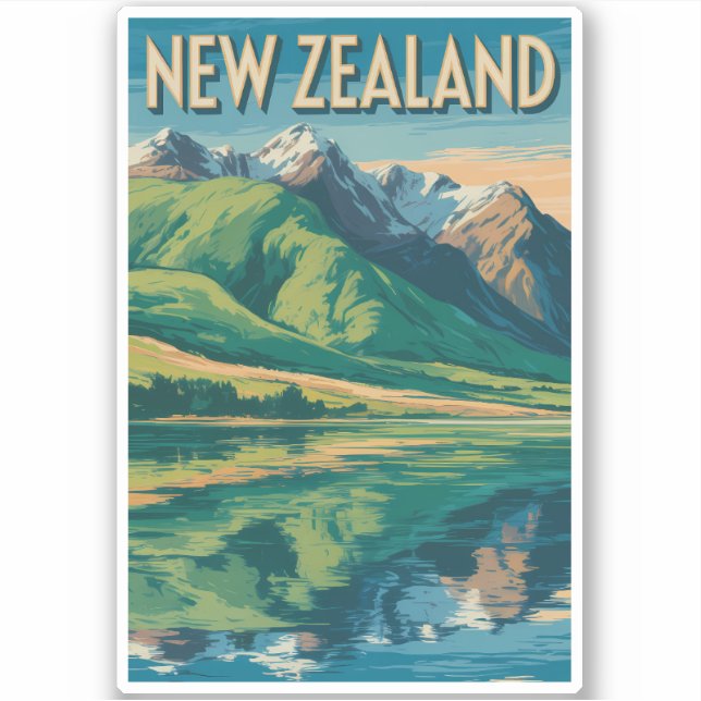 Neuseeland Landschaft Illustration Reise Kunst Aufkleber (Vorderseite)