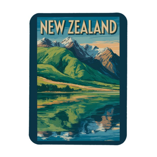 Neuseeland Landschaft Illustration Reise Kunst Magnet (Vertikal)