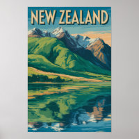 Neuseeland Landschaft Illustration Reise Kunst