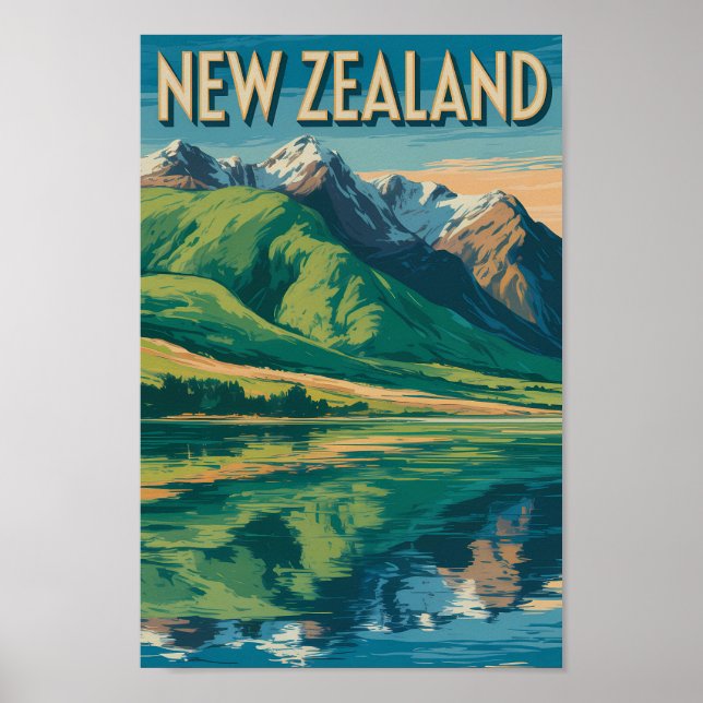 Neuseeland Landschaft Illustration Reise Kunst Poster (Vorne)