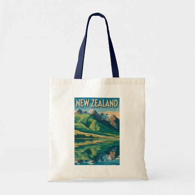 Neuseeland Landschaft Illustration Reise Kunst Tragetasche (Vorne)