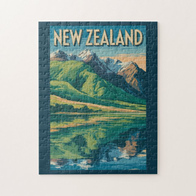 Neuseeland Landschaftsillustration Reise Kunst Puzzle (Vertikal)