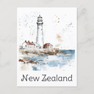 Neuseeland Lighthouse Watercolor Travel Postkarte