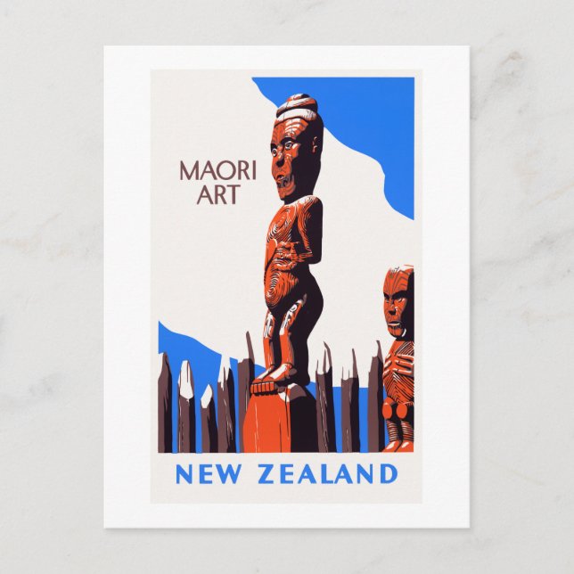 Neuseeland Maori Art Vintage Poster wiederhergeste Postkarte (Vorderseite)