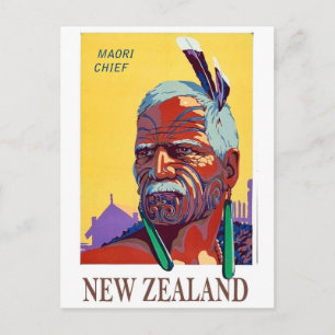 Neuseeland, Maori Chefgesicht, Krieger, Vintag Postkarte