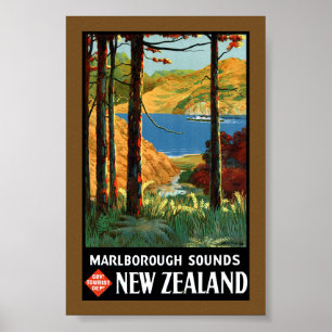 Neuseeland Marlborough Sounds Vintage Poster