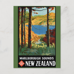 Neuseeland Marlborough Sounds Vintage Poster Postkarte