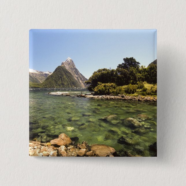 Neuseeland, Mitre Peak und Bowen River mündend Button (Vorderseite)