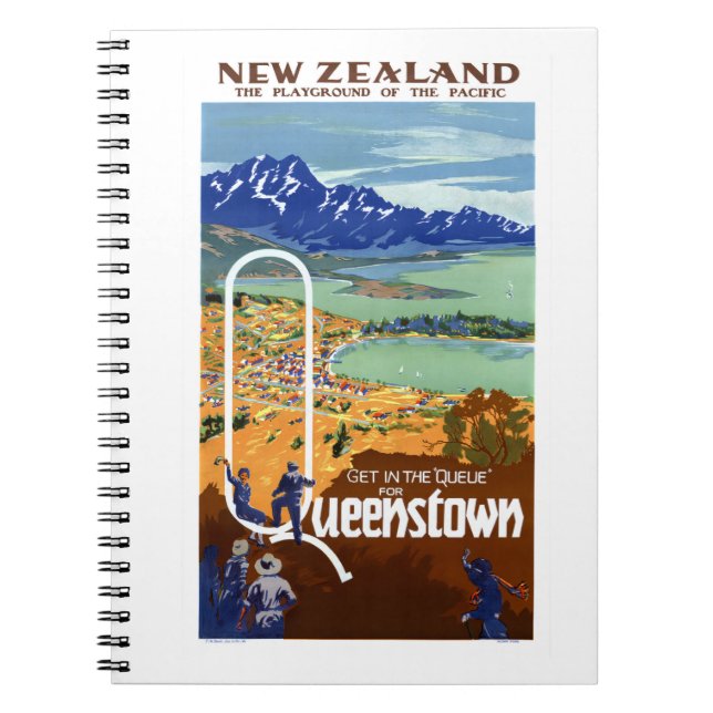 Neuseeland Queenstown Vintage Travel Poster Notizblock (Vorderseite)