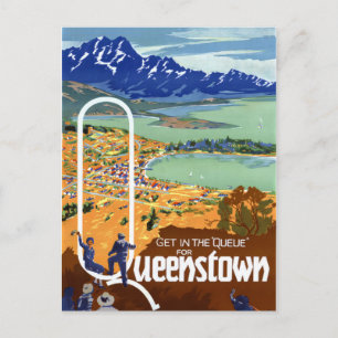 Neuseeland Queenstown Vintage Travel Poster Postkarte