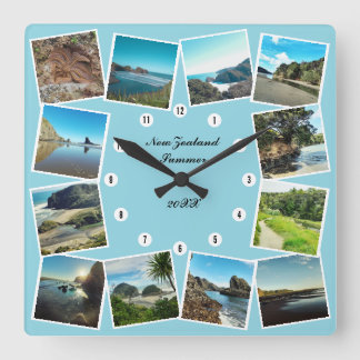 Neuseeland-Reise 12 Benutzerdefinierte Fotocollage Quadratische Wanduhr