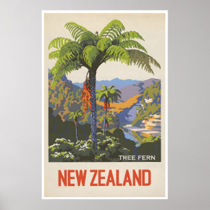 Neuseeland Reiseplakat Baumfarn Kunst Marcus Poster