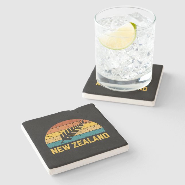 Neuseeland Retro Steinuntersetzer (Seitenansicht)