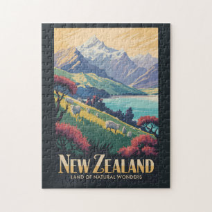 Neuseeland-Schaf-Illustration-Reise-Kunst-Vintage Puzzle