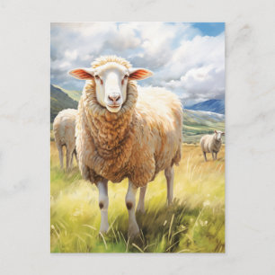 Neuseeland-Schaf-Landschaft-Aquarell Postkarte