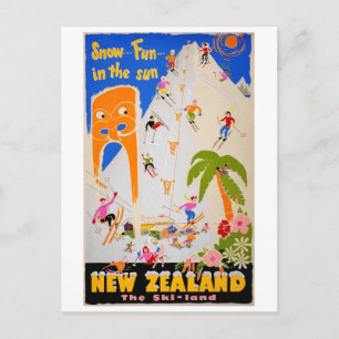 Neuseeland Schnee Spaß in der Sonne Vintage Poster Postkarte