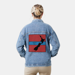 NEUSEELAND - SCHWARZER, BLAUER KUSTOM-TEXT JEANSJACKE