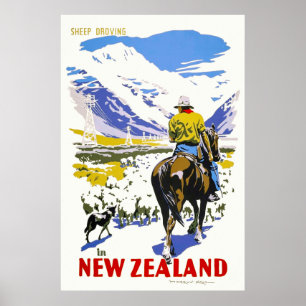 Neuseeland Sheep Droving Vintage Poster 1930er