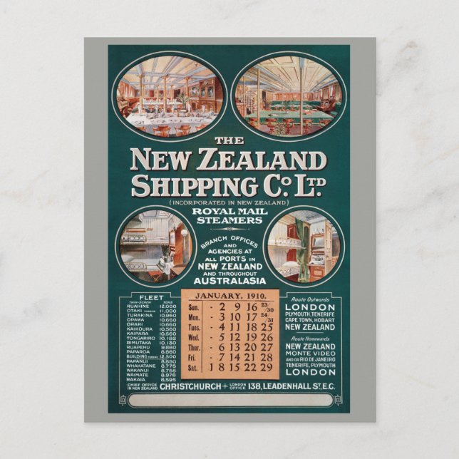Neuseeland Shipping Co. Vintage Poster Postkarte (Vorderseite)