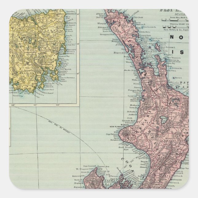 Neuseeland, Tasmanien, Fidschi Quadratischer Aufkleber (Vorderseite)