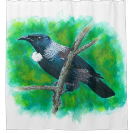 Neuseeland Tui - Malerei in Acryl Duschvorhang