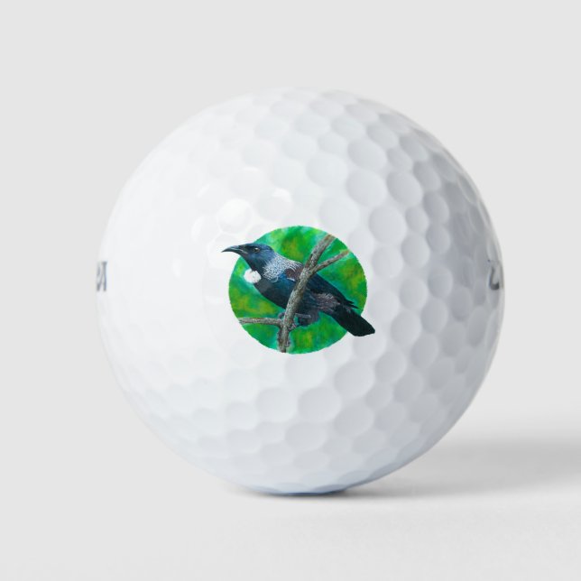 Neuseeland Tui - Malerei in Acryl Golfball (Vorderseite)