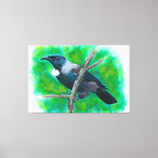 Neuseeland Tui - Malerei in Acryl Leinwanddruck (Vorderseite)