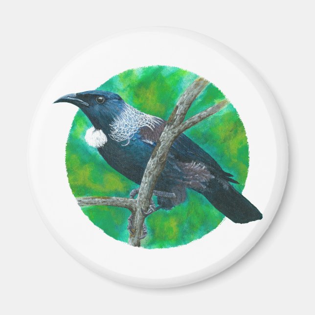 Neuseeland Tui - Malerei in Acryl Magnet (Vorne)