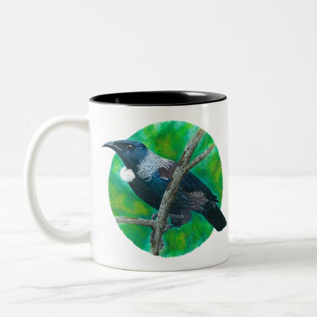 Neuseeland Tui - Malerei in Acryl Zweifarbige Tasse (Links)