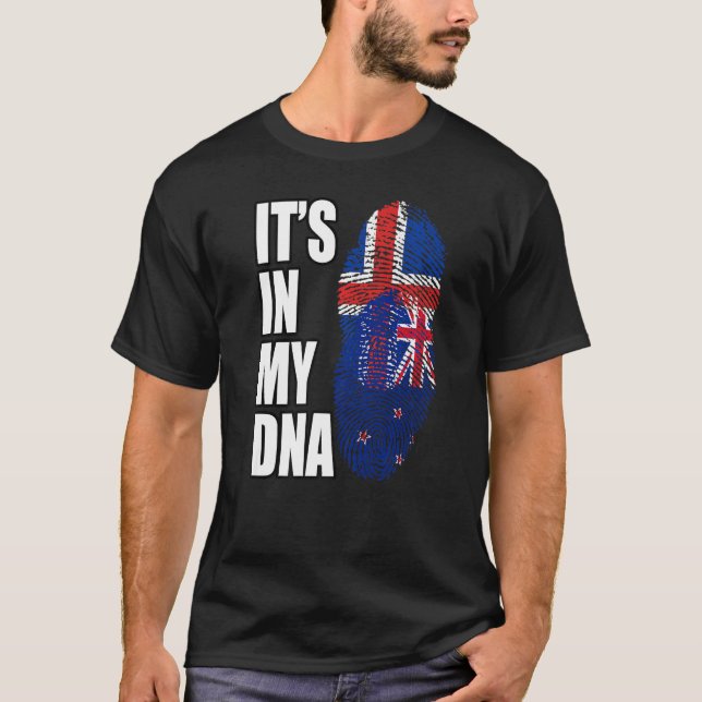 Neuseeland und Island - Mix-DNA-Flaggen T-Shirt (Vorderseite)
