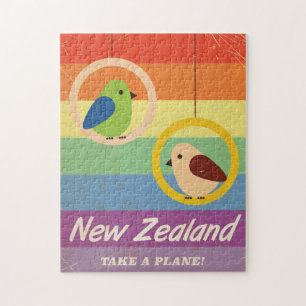 Neuseeland Vintage Regenbogen-Reiseposter Puzzle