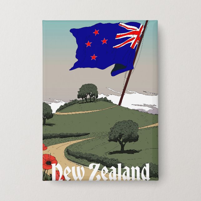 Neuseeland Vintage-Reise  Button (Vorderseite)