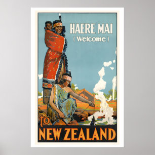 Neuseeland Vintage-Reiseposter - gerahmt Poster