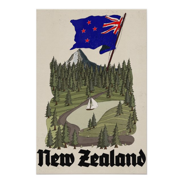 Neuseeland Vintage-Reiseposter Poster (Vorderseite)