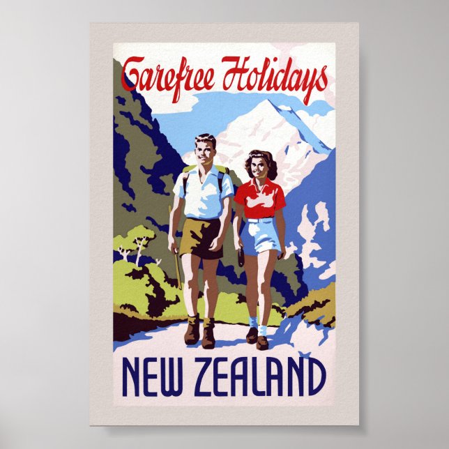 Neuseeland Vintage-Reiseposter restauriert Poster (Vorne)