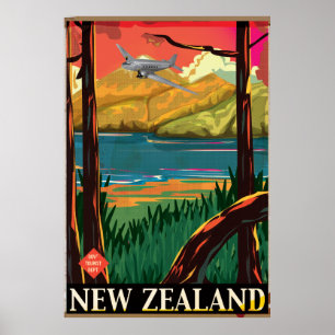 Neuseeland Vintage Travel Poster
