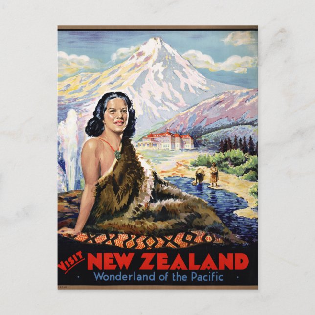 Neuseeland Vintage Travel Poster neu Postkarte (Vorderseite)