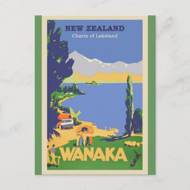 Neuseeland Vintage Travel Poster Postkarte (Vorderseite)