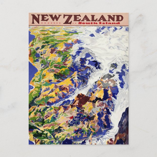 Neuseeland Vintage Travel Poster Postkarte (Vorderseite)