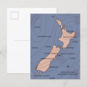 Neuseeland Vintage-Wetterkarte Einladungspostkarte