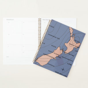 Neuseeland Vintage-Wetterkarte Planer