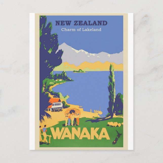 Neuseeland Wanaka Vintage Reise Postkarte (Vorderseite)
