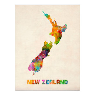 Neuseeland, Wasserfarbenkarte Fotodruck