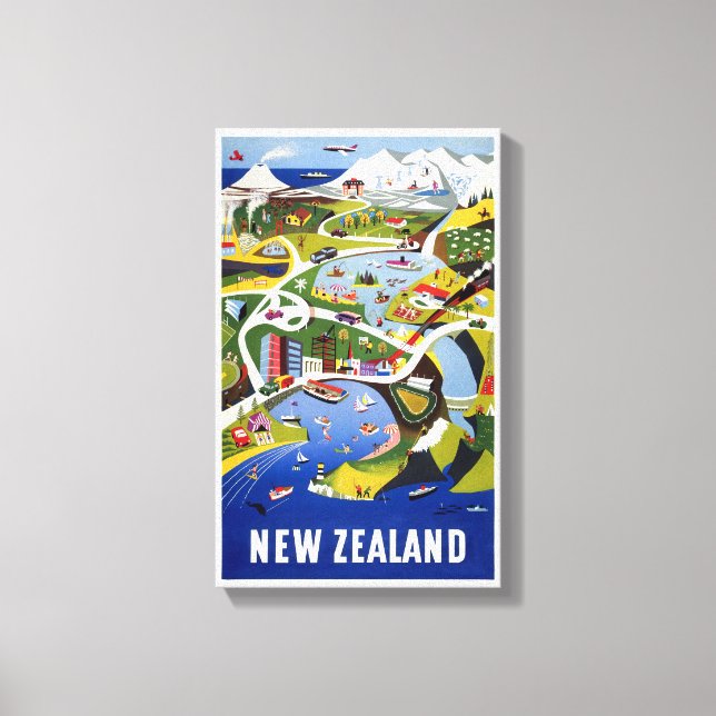 Neuseeland Wellington Vintage Travel Poster Leinwanddruck (Vorderseite)