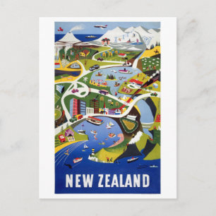 Neuseeland Wellington Vintage Travel Poster Postkarte