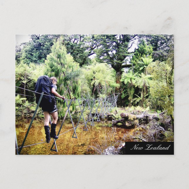 Neuseeland, Wilderness Trekking, Drahtbrücke Postkarte (Vorderseite)